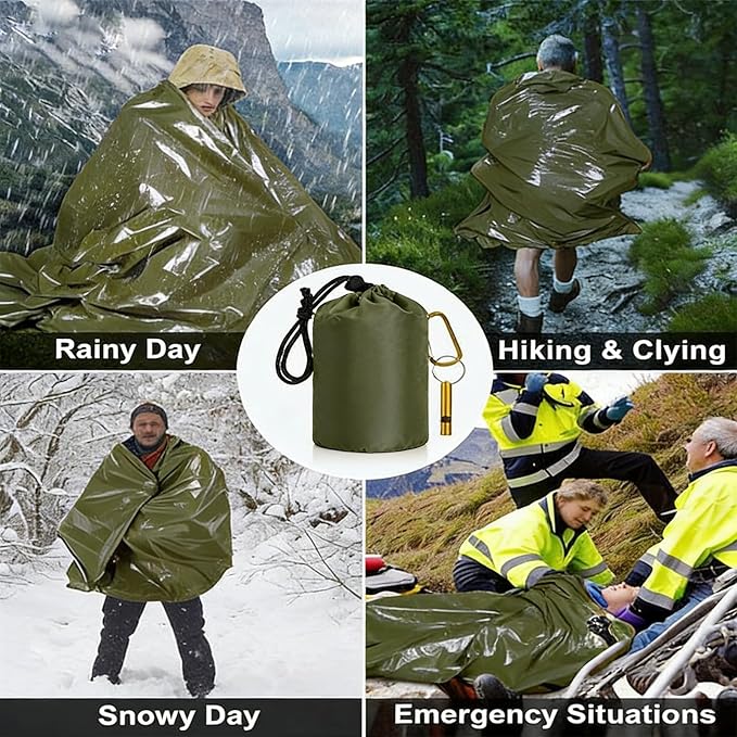Sleeping Bag, Terrashell Blanket, Emergency Sleeping Bag, Compact Lightweight, Waterproof, Heat Blanket Survival for Survival Kit Car Camping Gear Hiking Go (25 μm)