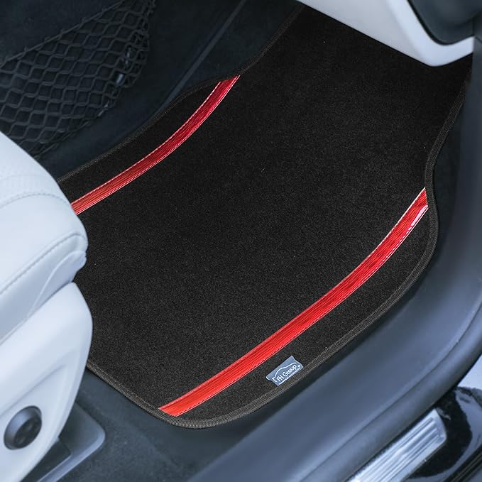 FH Group Universal Fit Car Floor Mats – All-Purpose Carpet Floor Mats & Protectors for Cars, SUVs & Trucks, Durable Automotive Carpet Mats, Red & Black