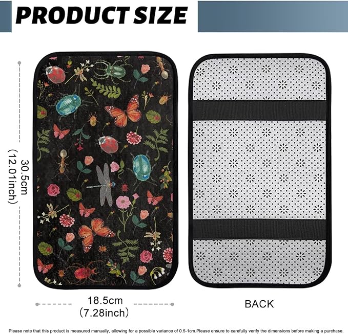 Butterflies Dragonflies Arm Rest Cover Car Easy to Install Car Center Console Cover Wear Resistant Arm Rest Lid Protector Cushion Universal Fit for Cars Trucks and SUVs