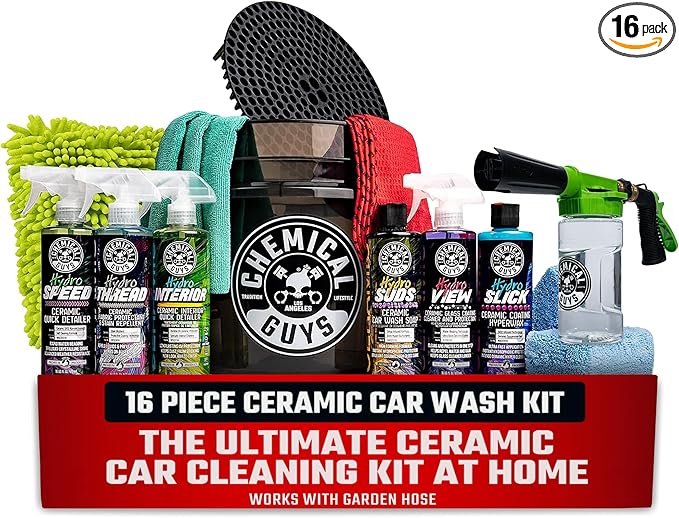 Chemical Guys HOL362 16-Piece Arsenal Builder Ceramic Car Wash & Protection Kit with Foam Gun, Bucket and (6) 16 oz Car Care Cleaning Chemicals (Works w/Garden Hose)