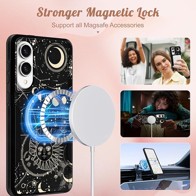 for Samsung Galaxy S25 Edge Case - Compatible with MagSafe Women Girls Cute Magnetic Protective Phone Cover Girly Aesthetic Sun Moon Heavy Duty Shockproof Design for Samsung S25 Edge Case