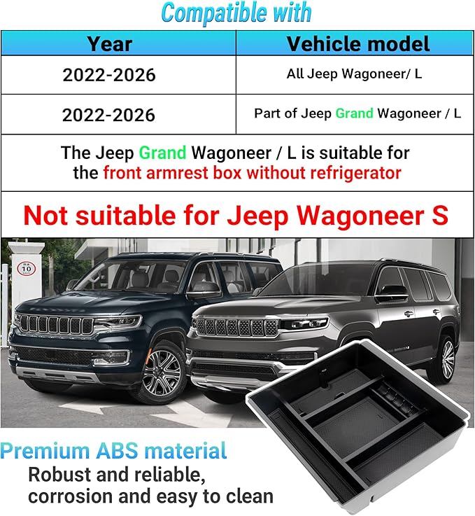 Center Console Organizer Compatible with 2022-2026 Jeep Wagoneer/L, 2022-2026 Jeep Grand Wagoneer/L Accessories, Armrest Storage Box