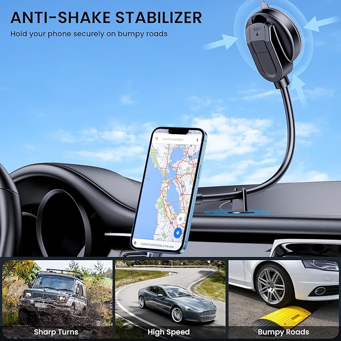 BIVGAZA for Magsafe Car Mount [Strong Magnets & Anti-Shake] Magnetic Phone Holder for Car 18CM Long Arm Universal Dashboard Car Mount for iPhone 15 14 13 12 Pro Max Plus Mag-Safe Case & All Phones