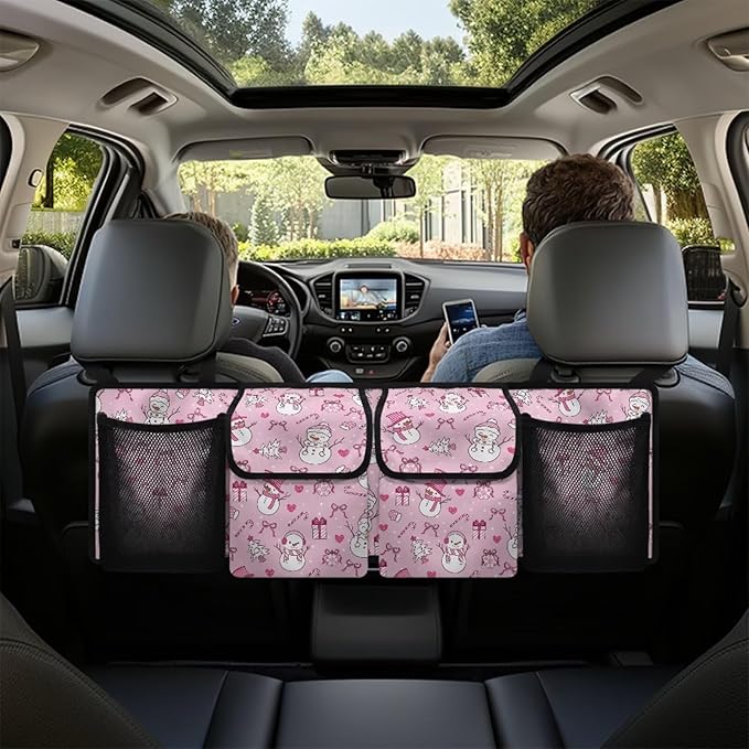 Christmas Snowman Car Trunk Organizer Hanging Auto Back Seat Storage with 4 Pockets Car Interior Accessories for SUV MPV Hatchback Crossover Minivan Truck