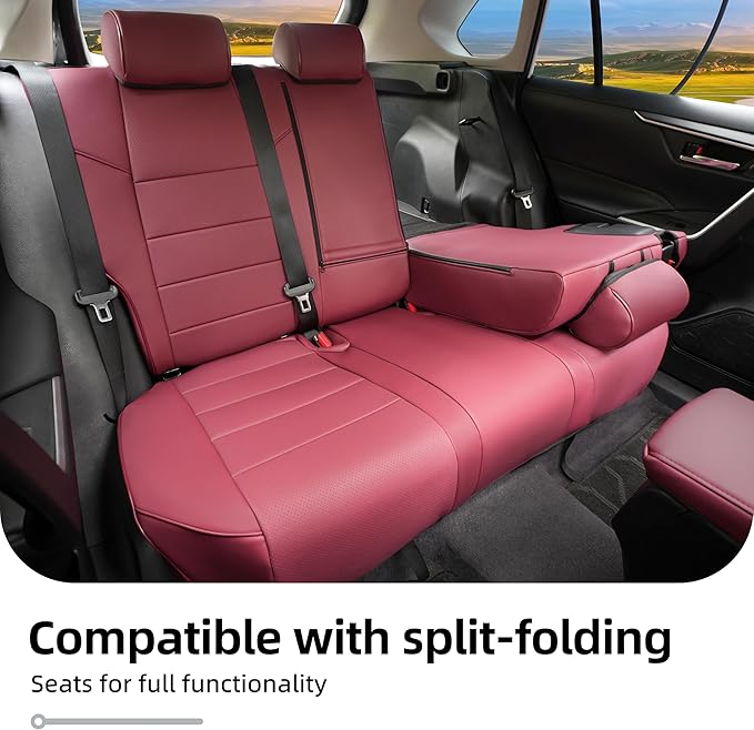 Lolcar RAV4 Seat Covers Custom Fit for Toyota RAV4 2019 2020 2021 2022 2023 2024 2025 LE,XLE,XLE Premium,Limited,Airbag Compatible,Seat Cover Full Set for SUV, Waterproof Leather(Burgundy)
