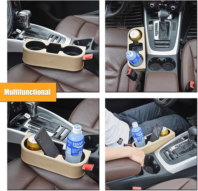 BEIGE Multifunctional Car Cup Holder Car Seat Organizer Gap Filler Bottle Phone Storage Organizer