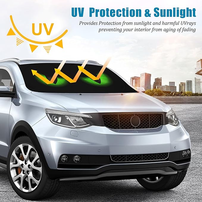Green Eyes Car Windshield Sun Shade Foldable Sunshade Front Window Cover Sun Visor Protector Accessories (59x27.5 inches)