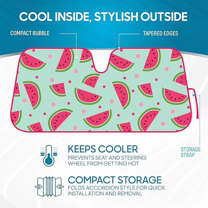 BDK Fresh Watermelons Front Windshield Sunshade Accordion Folding Style Auto Shade for Car Truck SUV Van Blocks UV Rays Sun Visor Protector Easy Setup Keeps Your Vehicle Cool - 58 x 27 inches
