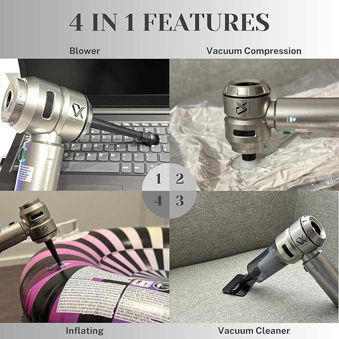 Cordless Handheld Car Vacuum Cleaner – Powerful 25000PA Suction, 3-Speed Brushless Motor, Mini Portable 4-in-1 Vacuum & Blower for Car, Home, Office, Pet Hair