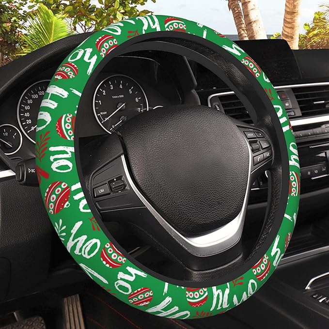 Christmas Ho Ho Ho Steering Wheel Covers Universal 15 Inch Car Wheel Cover,Anti-Slip Breathable Car Accessories Protector Fit for Trucks,Sedans,SUVs,Vans