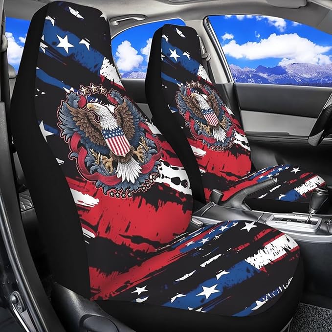 ELEQIN 250 Years America Anniversary Car Front Seat Cover, 2 Packs Car Seat Protector, Nonslip Cushion Cover for Cars, Trucks & SUVs Auto Interior Decor, 250th Independence Day Freedom