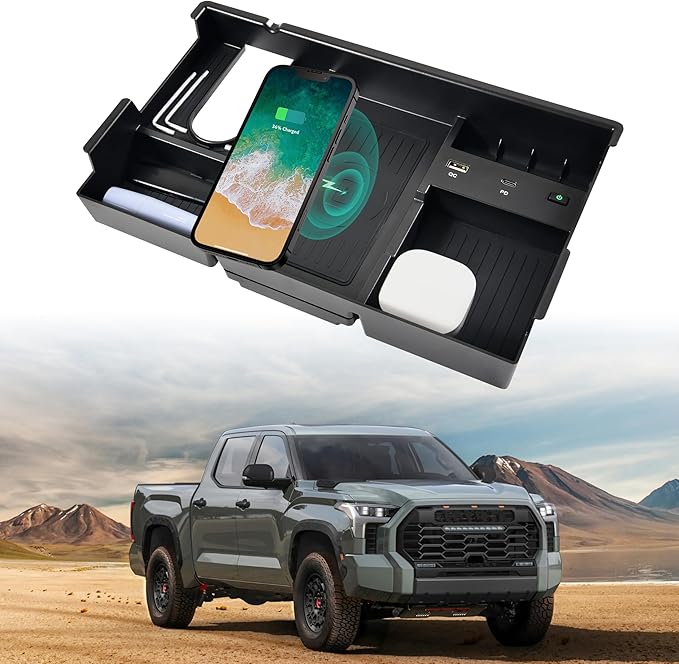 KEWISAUTO Wireless Charger for Toyota Tundra 2014-2021, Center Console Organizer Tray Armrest Storage Fast Wireless Phone Charging Panel Pad for 2014-2021 Toyota Tundra Accessories