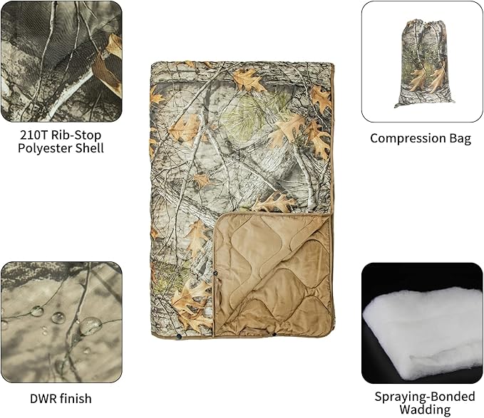 Poncho Liner Military Insulation Outdoor Camping Blanket for Travel, Beach, Grass, Picnic, Car Emergency, Outdoor, Survival