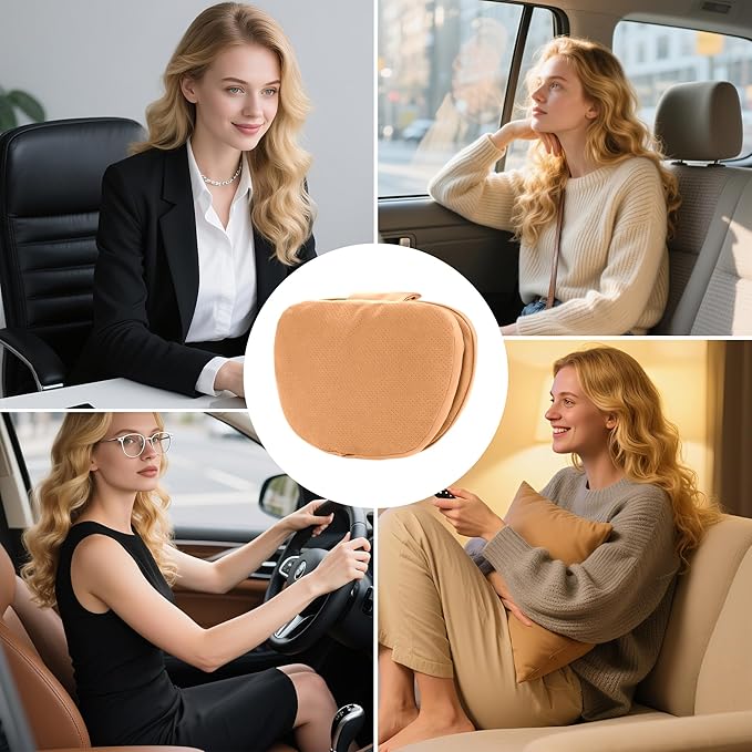 Car Headrest Pillow for Driving, Dual-Sided Leather Design Neck Pillow, Breathable Softness Neck Support, Universal Fit Head Rest Travel Pillow, Palomino Brown, 2 Pack