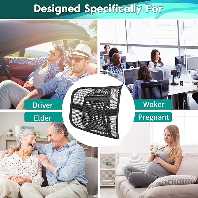 Samyoung Mesh Back Lumbar Support, Back Support Seat Cushion with Breathable Mesh for Office Chairs Car 12” x 16”