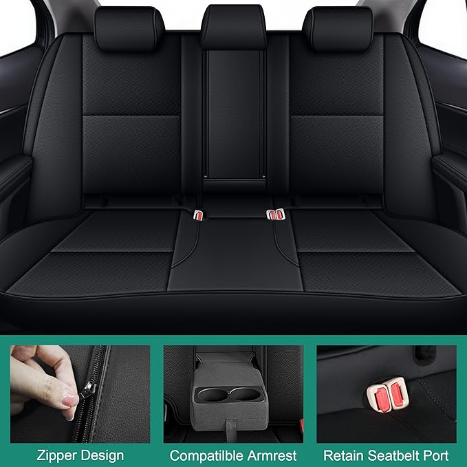 AOMSAZTO Custom Fit Seat Covers for Toyota Camry 2025-2026 XLE XSE Full Set Faux Leather Car Seat Covers Waterproof Airbag Compatible Interior Protection (Black)