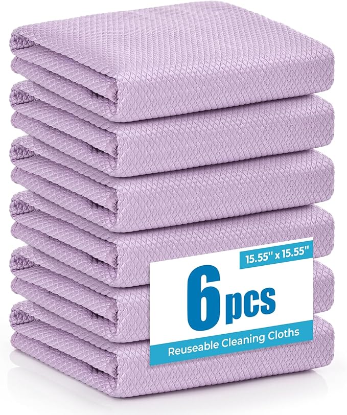 Professional Auto Detailing Microfiber Cloths 6 Pack, 15.5"x15.5" Glass Cleaning Towels for Car Windshield, Window and Interior, Lint Free Streak Free Polishing Rags for High Gloss Shine