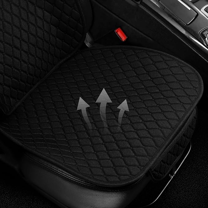 1 Pack Linen Car Seat Cover Front Seat Covers Soft & Breathable Front Premium Covers with Non-Slip Protector Universal Fits Most Automotive, Vans, SUVs, Trucks (1Pack Black)