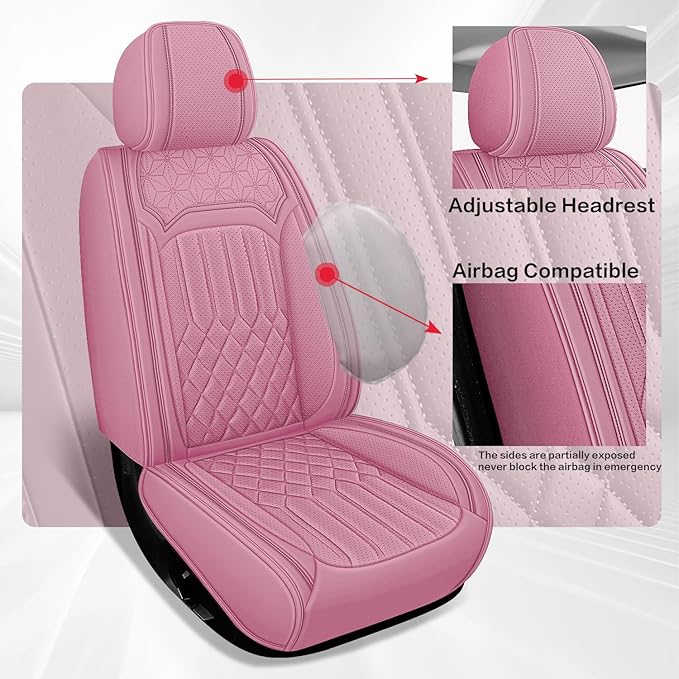 Car Seat Covers for Genesis GV70 2022-2025 2026, Full Set Premium Nappa Leather Waterproof Breathable Anti-Slip Airbag Compatible Car Seats Protector, Soft Car Interior Seats Cover (Pink)
