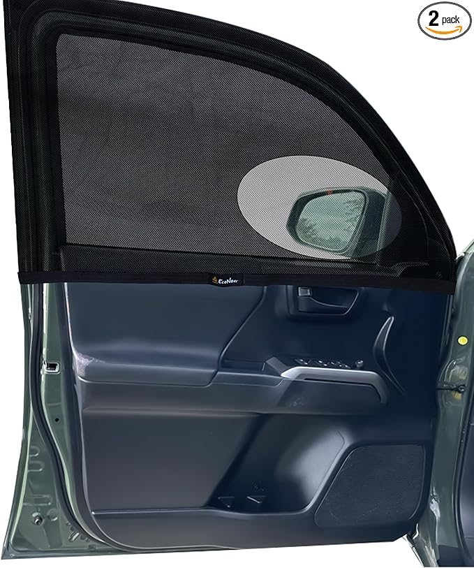 EcoNour Car Front Side Window Sun Shades Compatible for Toyota Tacoma | 2Pack Breathable Super Stretchy Mesh Sun Shade | Heat Block UV Protection Car Window Screen Covers | Mosquito Net Curtains