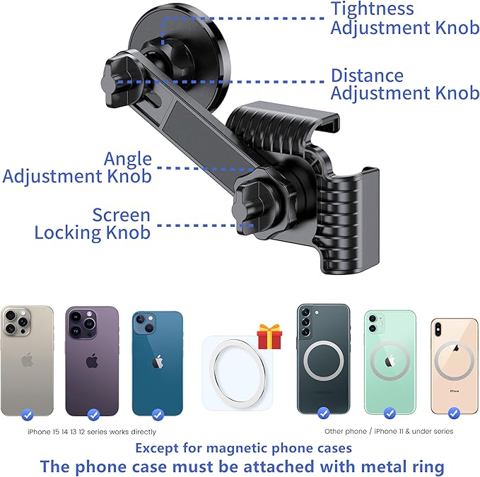 HZGAMER Tesla Phone Mount, MagSafe Strongest Magnet Power Magnetic Car Phone Holder Mount for Tesla 3/Y Accessories Fits for All iPhone & Android Phones - with Magnetic Ring