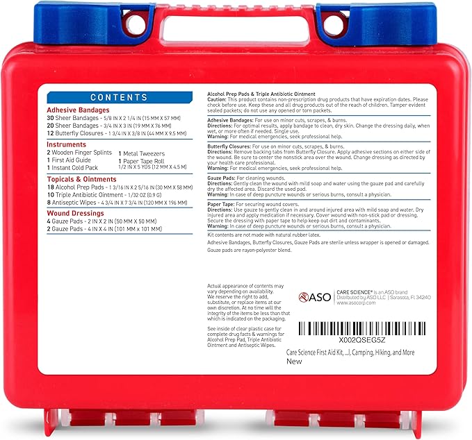 Care Science First Aid Kit, 110 Pieces | Professional Use for Travel, Work, School, Home, Car, Emergency, Survival, Camping, Hiking, and More