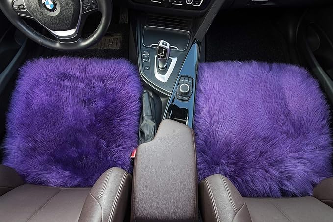 Winter Warmth: Universal Sheepskin Seat Cushion Cover - Natural Wool, for Cars, Trucks, SUVs & Vans - Cozy & Stylish Driving Companion Front Purple