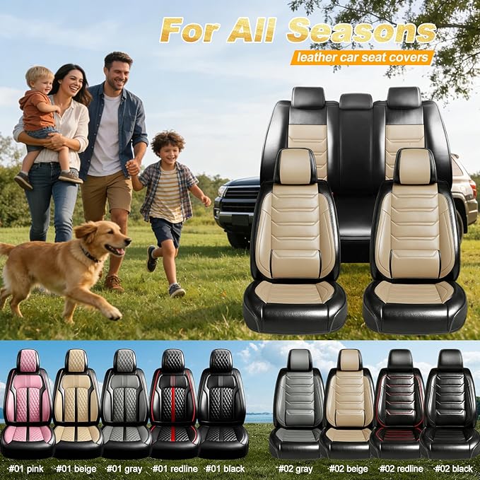 Fit Colorado Car Seat Covers for Select Chevy/Chevrolet Colorado 2015-2026, Premium Full Coverage Leather, Waterproof All Weather Breathable Seat Cushion Protector, Front Pair Black+Beige