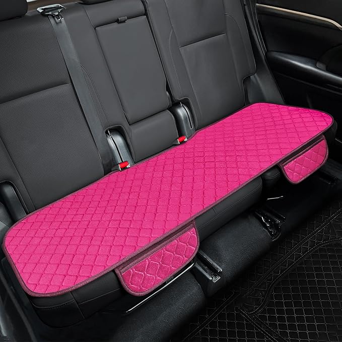 surpassme Comfortable Car Seat Covers Universal Back/Brench Seat Coves for Car Accessories with Storage Pockets, Padded Car Interior Covers for Automotive, SUV, Truck, and Van(Pink)