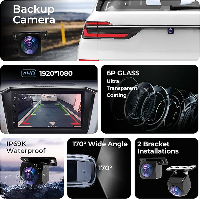 AHD 1080P Backup Camera for Car,170 Degree Wide Angle Rearview Reversing License Plate IP69K Waterproof Camera,Clear Night Vision Reverse Rear View Camera for Car Vehicle SUV RV