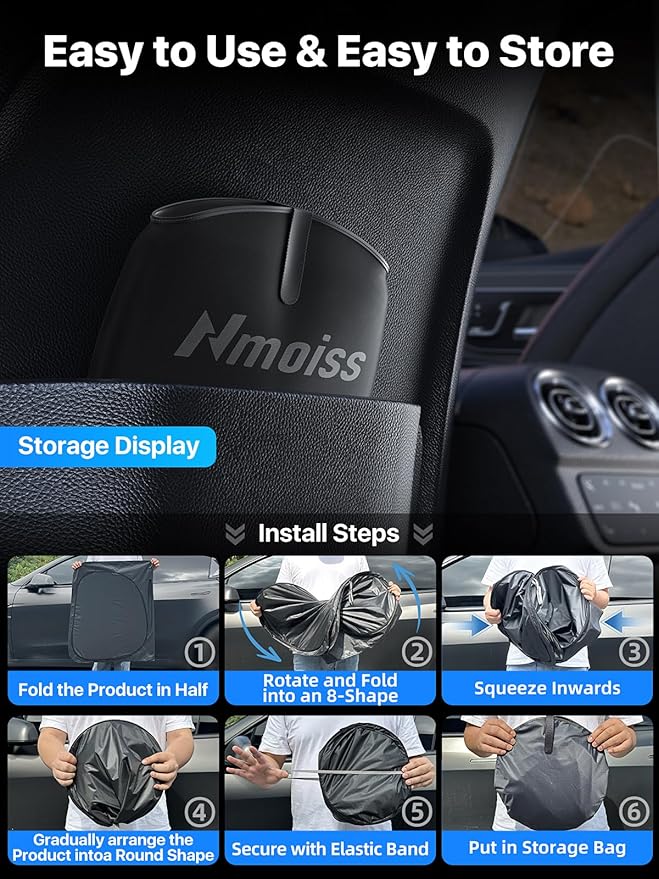 [2026 Upgraded] Nmoiss Car Windshield Sun Shade [Dot Matrix Reflective Coating] Extended Edge No Light Leakage Design Cooling Protect Car Interior from UV Damage-XL
