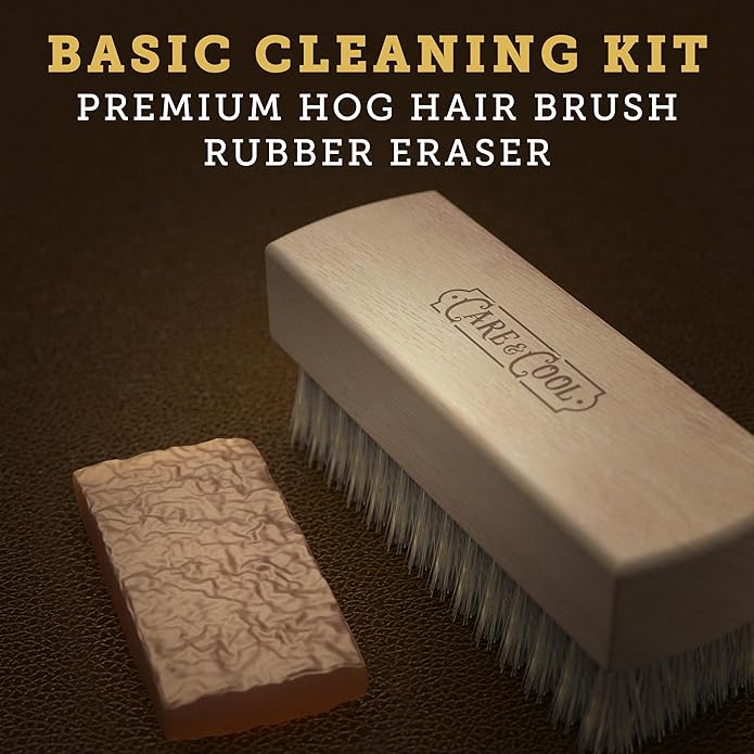 Care & Cool Suede and Nubuck Cleaning Premium Hog Hair Brush 3.94"x1.38" and Rubber Eraser - Gentle Cleaning, Nap Restoration - Ideal for Suede, Nubuck, Leather, Canvas, Knit