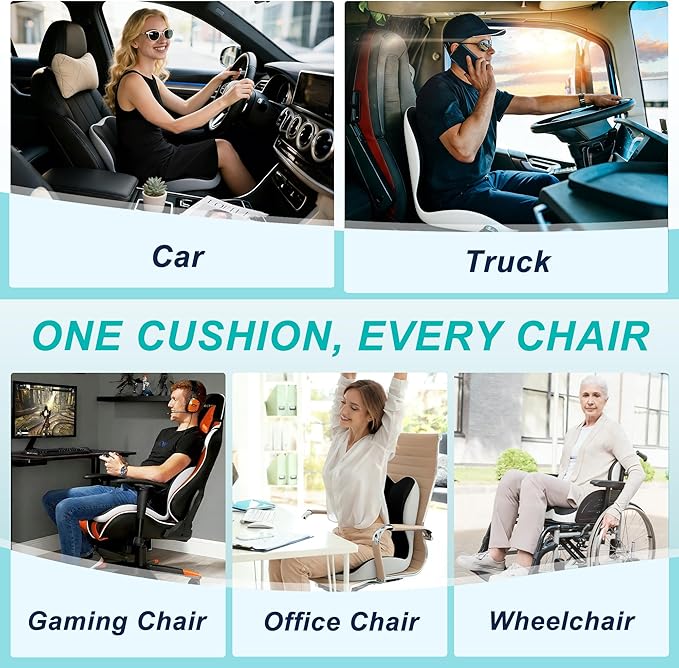 Seat Cushion for Office Chair and Car, Lumbar Support Pillow for Office Chair, Memory Foam Ergonomic Seat Cushion for Long Sitting, Back & Tailbone Pain, Sciatica - Dark Gray & Light Gray