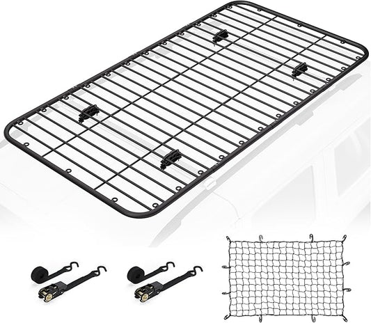 WILDROAD Car Roof Platform, Universal Roof Flat Rack 90" x 47" x 1.3" Heavy Duty Roof Rack Platform with Super Duty Bungee Cargo Net, Ratchet Straps and Anti-Rust Sealant Fits for SUV Truck Cars