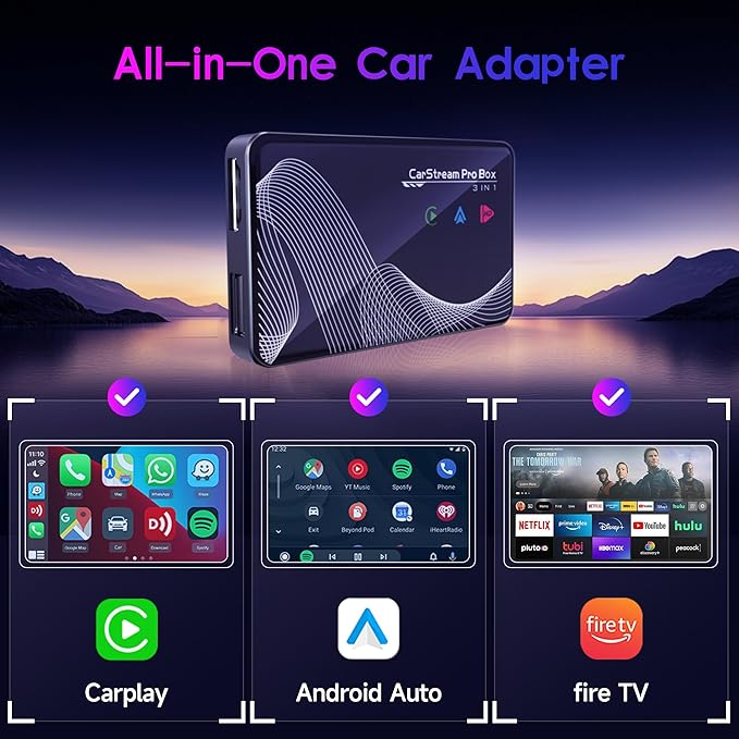 2026 Upgraded 【 3-in-1 】 HDMI Input Car TV & Wireless CarPlay Adapter & Android Auto, Stream TV Stick/i-Phone/Android Phone to Your Vehicle, Plug & Play for Factory Car Stereo 2016+