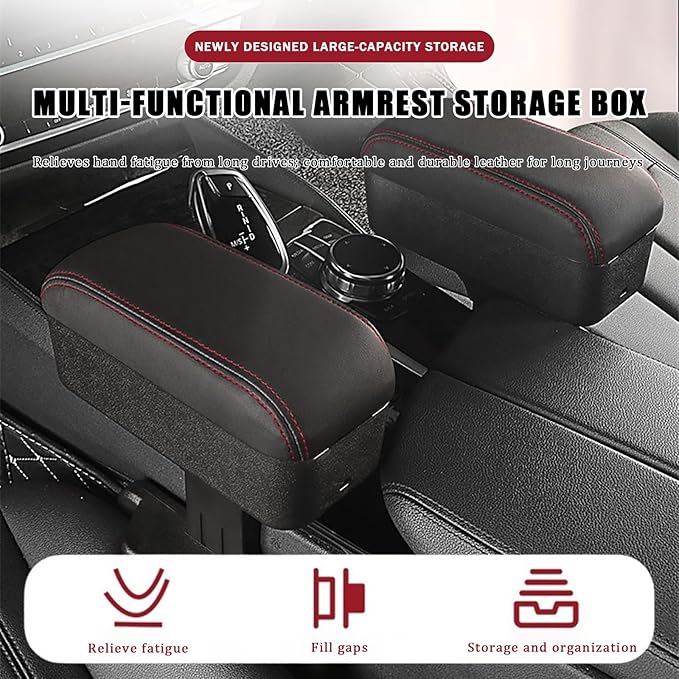 Car Armrest Storage Box Organizer for Nissan Versa 2006–2025, Forearm Wrist Support Adjustable Center Console Armrest Pad Car Seat Gap Filler Organizer