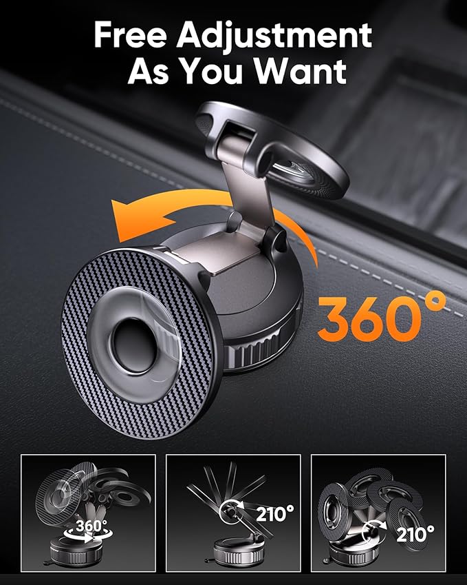 Vacuum Magsafe Car Phone Holder [120+ LB Strongest Suction & 3000gf Strongest Magnetic] 360° Adjustable Magnetic Car Phone Mount, Phone Holders for Your Car for iPhone 17 Pro Max 16 15 14 13 12 Plus