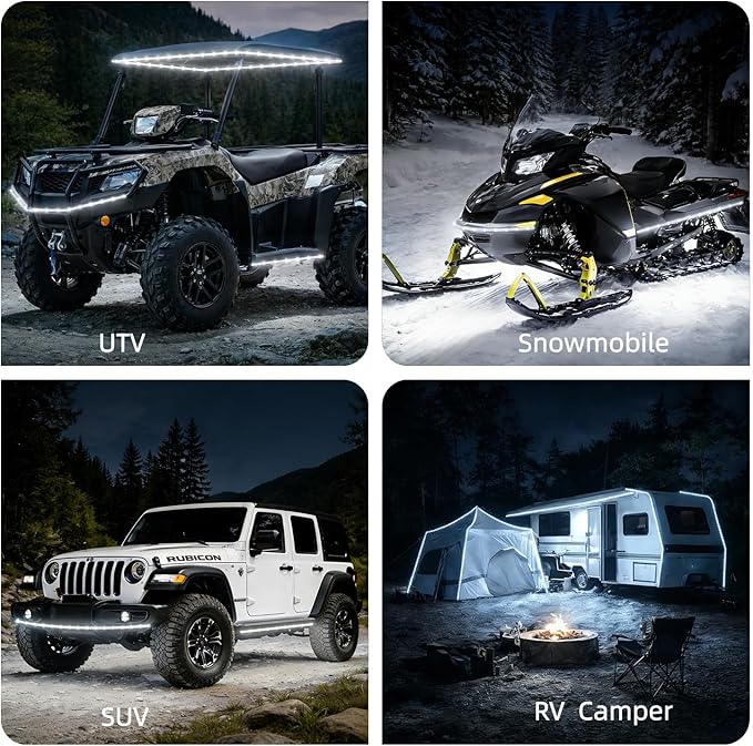12V Marine Boat LED Light Strip Super Bright, 2 Pack 4FT IP68 Fully Waterproof RV Front Cap Lights, Golf Cart Underglow Roof Lights Strip for Truck ATV UTV SUV Car Pickup Trailer, Cuttable, White