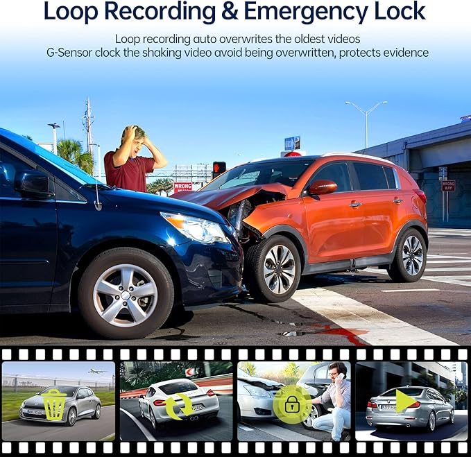 Dual Dash Cam Front and Inside 1080P Dash Camera for Cars IR Night Vision Car Camera for Taxi Accident Lock Parking Monitor 2 Mounting Options 64GB SD Card