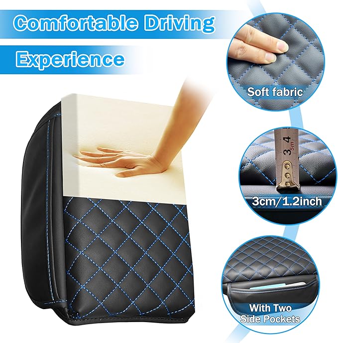 Center Console Cover for Jeep Wrangler JL 2018-2026 & Gladiator JT 2020-2026 1.2in Thickness Armrest Cover Leather Arm Rest Lid Protector Cushion Pad with Stroage Pockets Interior Accessories (Blue)