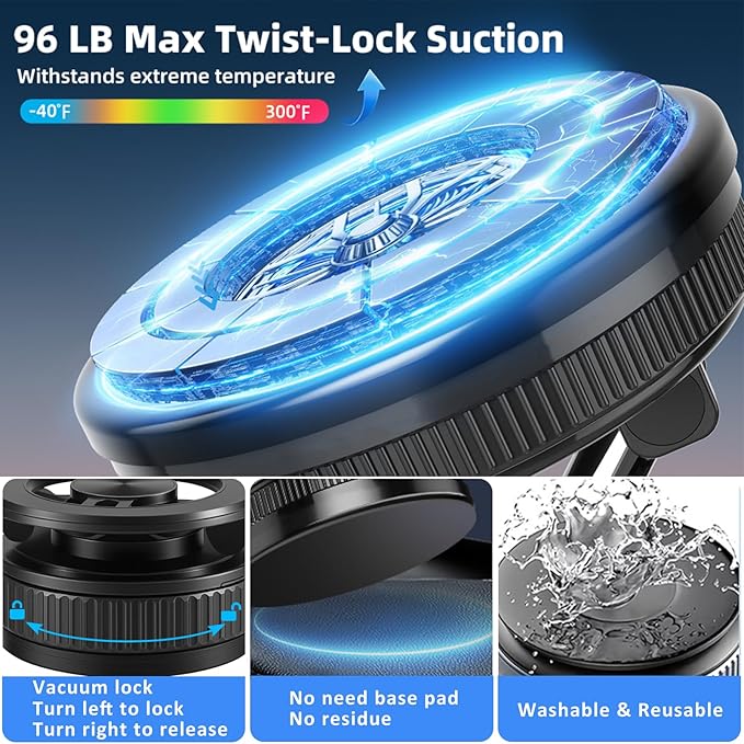 Vacuum Magnetic Phone Holder for Car, 360° Ajustable Car Holders for Magsafe,Ultra Strong Suction Cup Phone Mount, Foldable Cell Phone Holders for Car/Gym/Mirror Bracket for iPhone & Android