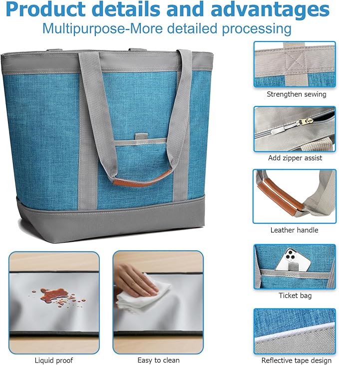 Insulated Cooler Bag Leakproof Thermal Insulation Collapsible Cooler Tote with Zippered, Reusable Cooler Bags
