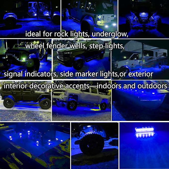 20 Pcs Rock Lights Blue Strip Lights Wheel Fender Well Underglow Led Lights for Cars Exterior Side Marker for Truck Golf Cart Wrangler RV RV SUV Offroad