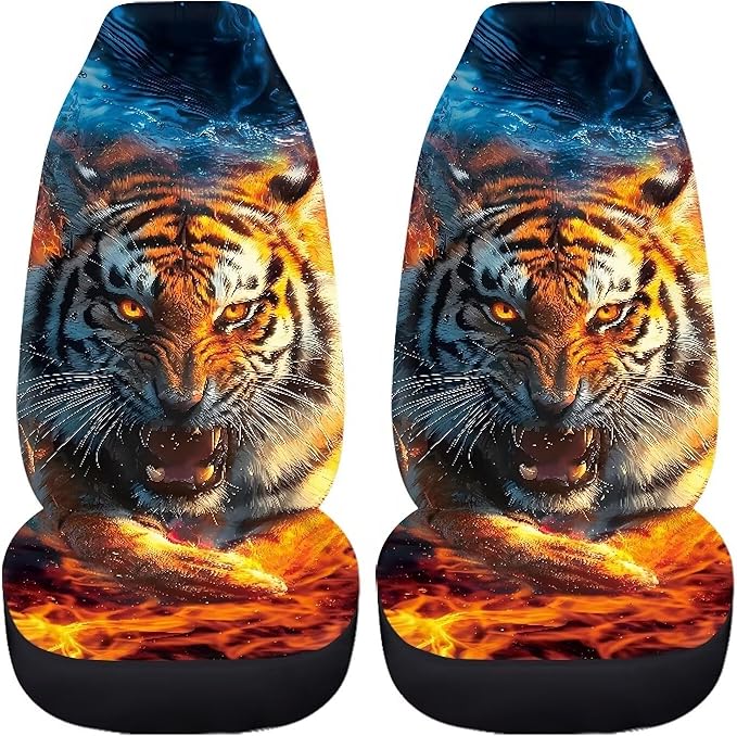 Cool Tiger Car Seat Covers Set of 2 Breathable Universal Vehicle Front Seats Interior Protector Easy to Install Interior Protection Suitable Fits Most Car Auto SUV Sedan