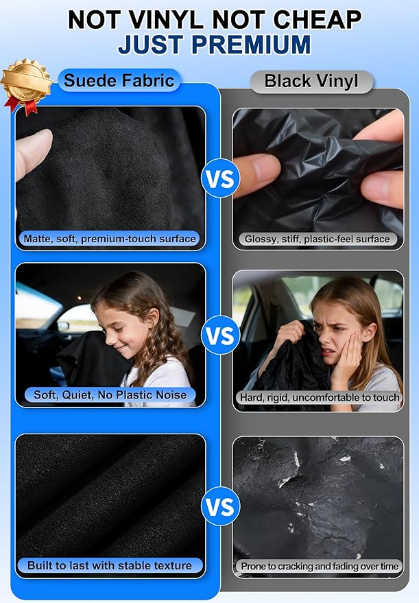 ZATOOTO Suede Car Window Shades 4PCS - Car Window Covers for Ultimate Privacy, UV Protection, and Heat Insulation, Side Window Sun Shade Perfect for Camping, Travel, Baby Safety, and Daily Use