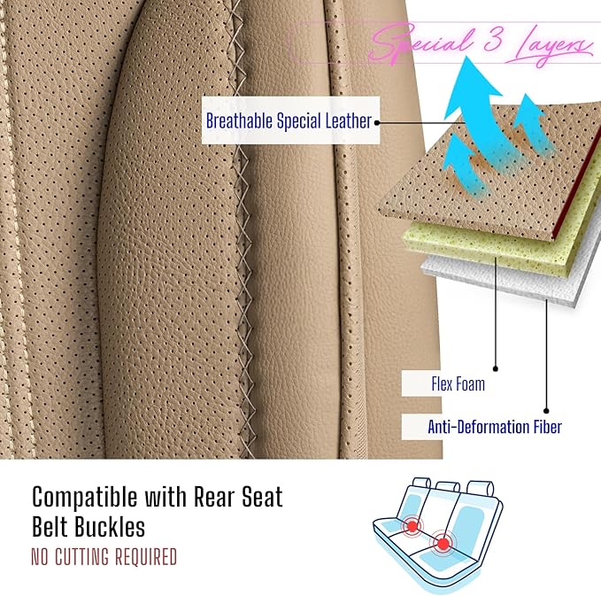 Premium Car Seat Covers Front Seat - Nappa Leather Car Seat Cover for SUV, Cars, Most Pickups, Beige, Car Seat Protector, Car Seat Covers Front Seats, Car Seat Protector