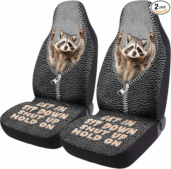 GENANY Funny Raccoon Car Seat Covers Set of 2, Racoon Breathable Front Seat Covers for Truck Sedan SUV, Funny Car Accessories, Raccoon Gift for Women Men