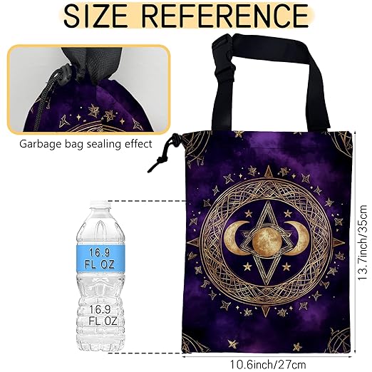 Moon and Star Car Trash Bag,Purple Crescent Moon Hanging Drawstring Car Garbage Bag,Canvas Car Back Seat Organizer with Adjustable Buckle for Men and Women