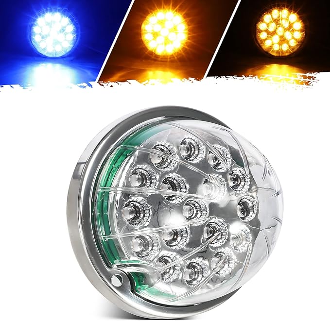 Partsam 1Pc Dual Revolution Watermelon Light, Amber 17LED Turn Signal/Marker Lights to Blue Auxiliary Light, Underglow Lights Compatible with Freightliner Kenworth Peterbilt Trucks
