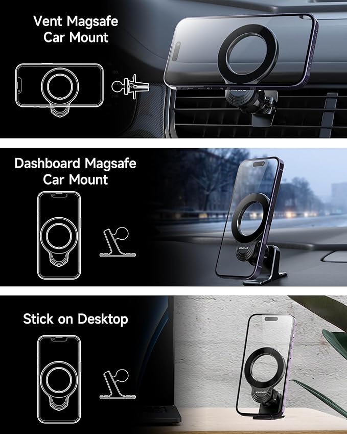 Compatible with Magsafe Car Mount, Magnetic Phone Holder [Strongest Magnets],2 in 1 Super Stable Dashboard & Air Vent Car Phone Mount Fit for iPhone 14/14 Pro/14 Max/13/13 Pro